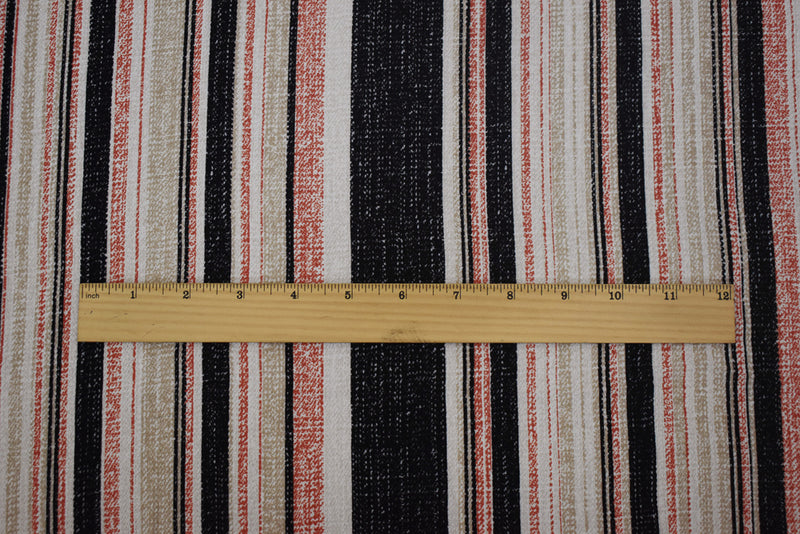Orange-Black-Beige Texture Stripe Printed Poly Crepe Georgette Woven Fabric