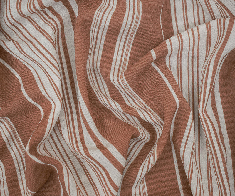 Brown-White Stripe Printed Poly Crepe Georgette Woven Fabric