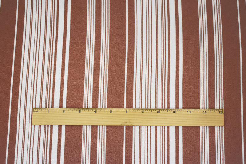 Brown-White Stripe Printed Poly Crepe Georgette Woven Fabric
