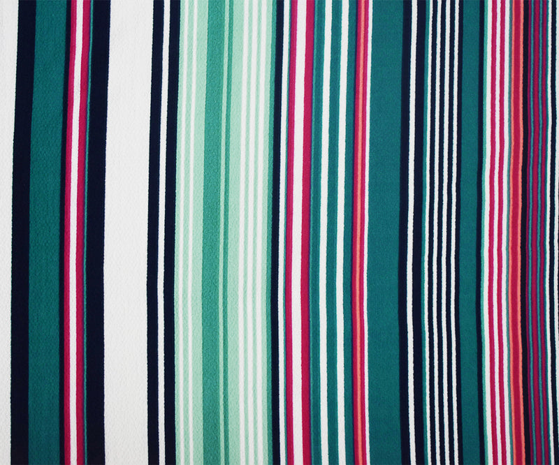 Teal-Pink-Multi Stripe Printed Poly Crepe Georgette Woven Fabric