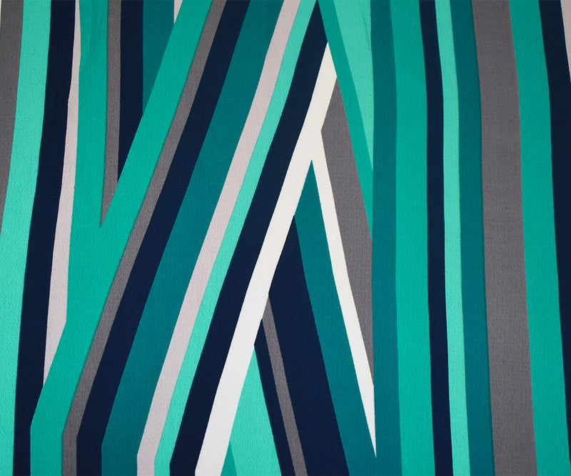 Turquoise-Multi Abstract Geometric Stripe Printed Pebble Georgette Fabric
