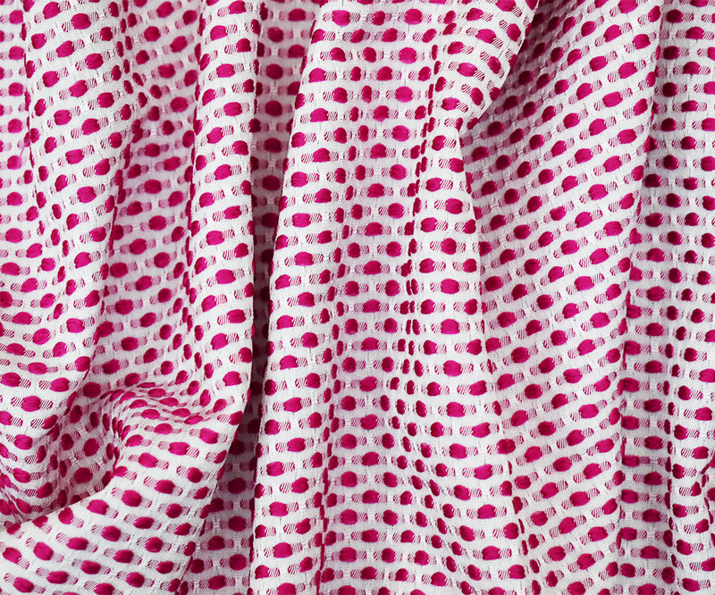 Fuchsia Pink-White Poly-Lycra Texture Dobby Jacquard Woven Fabric