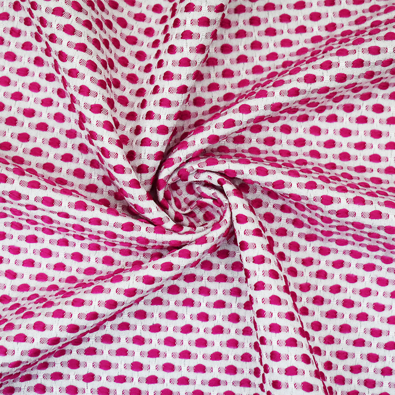 Fuchsia Pink-White Poly-Lycra Texture Dobby Jacquard Woven Fabric