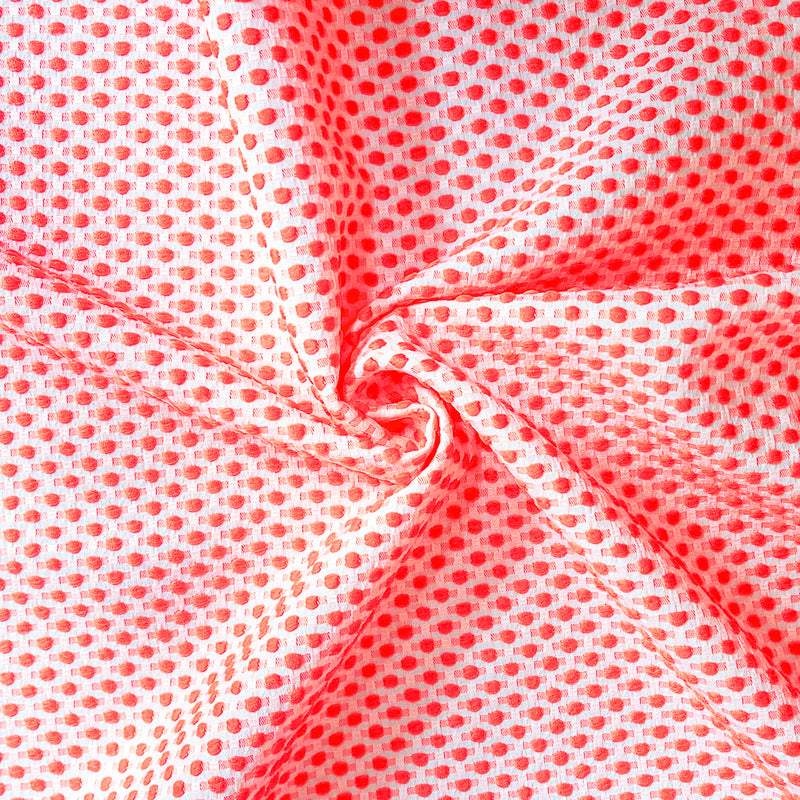 Neon Pink-White Poly-Lycra Texture Dobby Jacquard Woven Fabric
