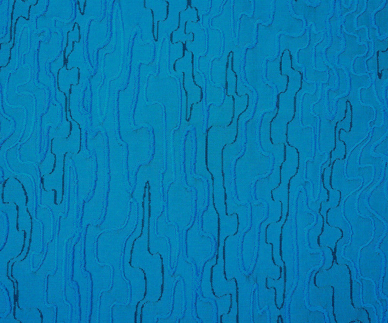 Blue-Black Polyester Abstract Embroidered Jacquard Woven Fabric