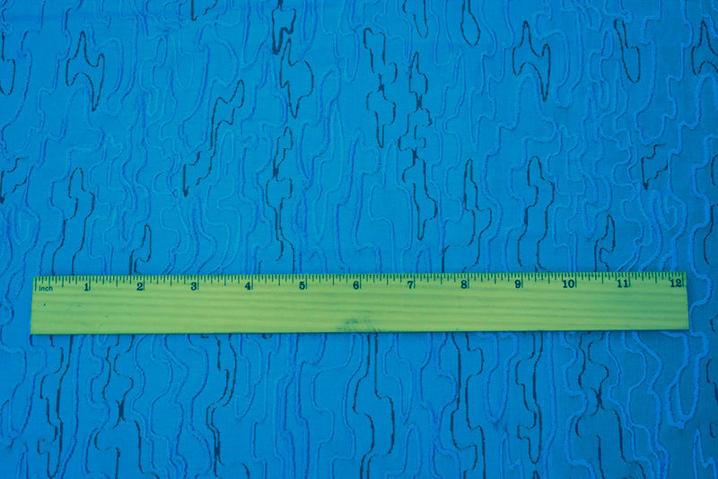 Blue-Black Polyester Abstract Embroidered Jacquard Woven Fabric