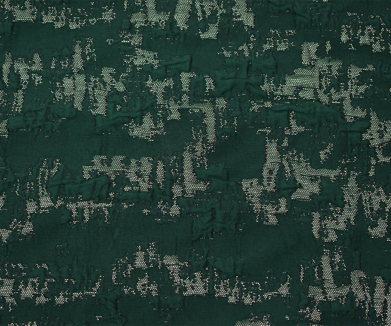 Deep Green-Gold Poly Blend Texture Abstract Matelasse Jacquard Brocade Fabric