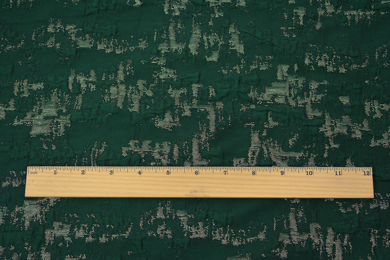 Deep Green-Gold Poly Blend Texture Abstract Matelasse Jacquard Brocade Fabric