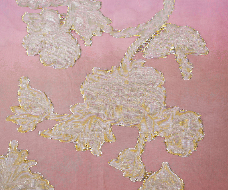 Light Pink-Gold-Silver Nylon Metallic Floral Organza Woven Fabric