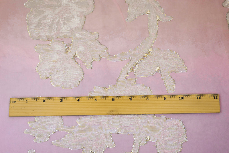 Light Pink-Gold-Silver Nylon Metallic Floral Organza Woven Fabric