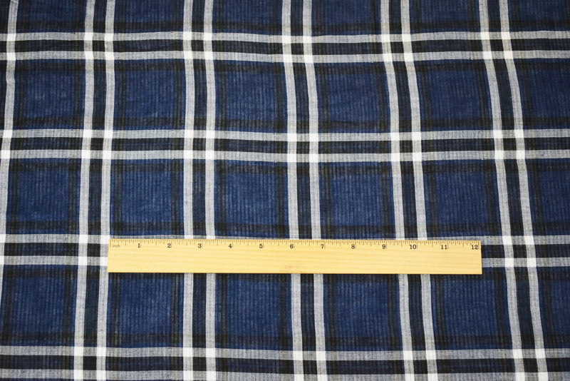 Blue-Black-Multi Famous Maker Cotton Plaid Double Gauze Woven Fabric