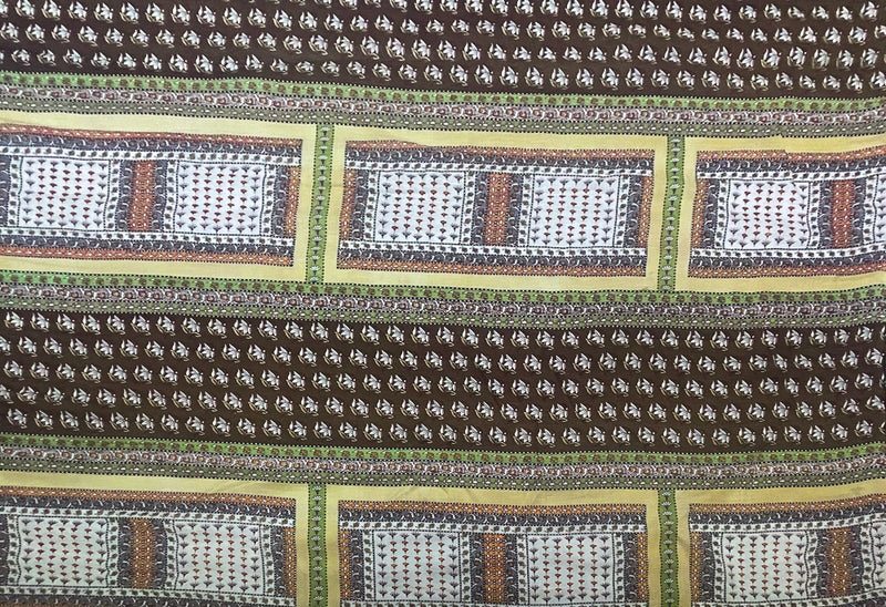 Yellow-Brown-Multi Floral Bandana Pattern Printed Linen Woven Fabric