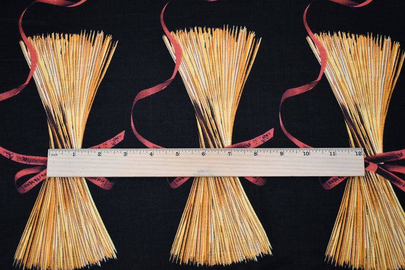 Black-Yellow-Red Ribbon Straw Printed Linen Woven Fabric