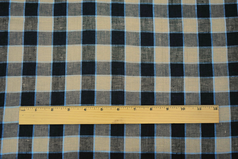 Taupe-Black-Beige Check Linen Woven Fabric