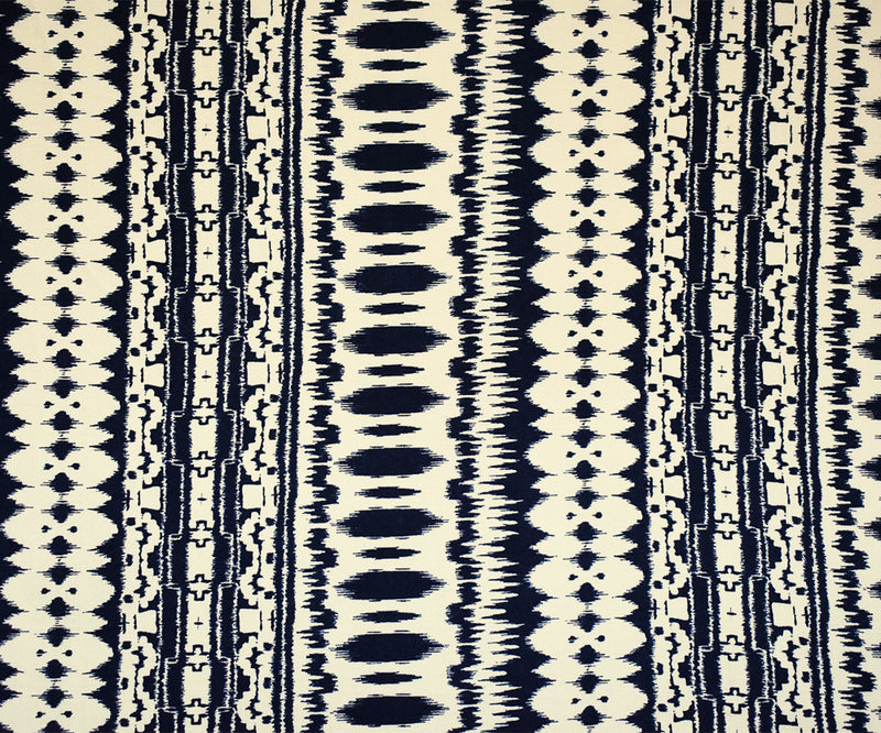Blue-Ivory Ikat Striped Printed Rayon Challis Woven Fabric