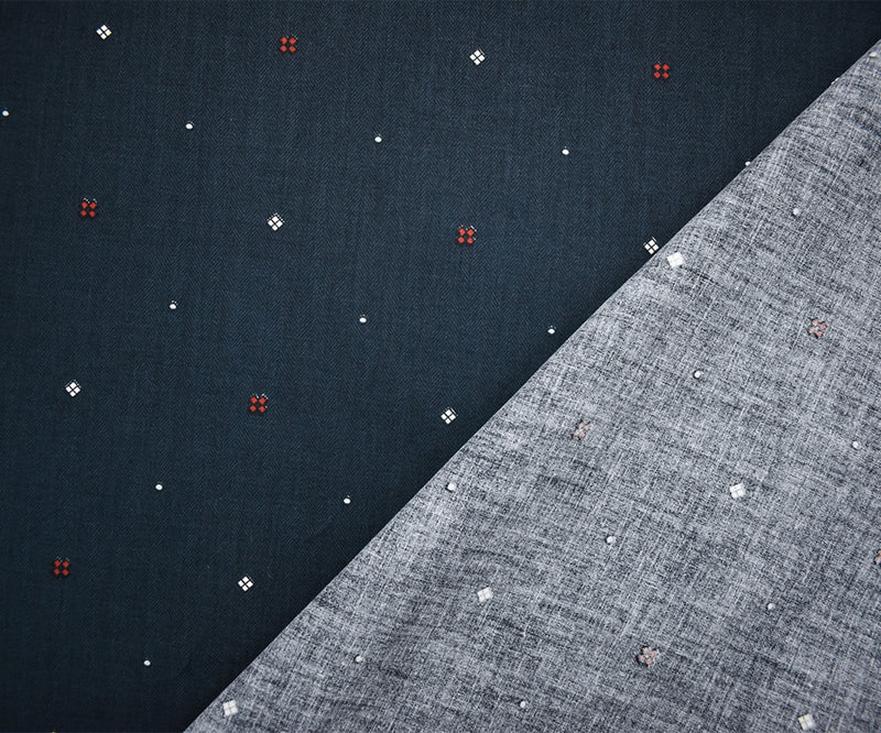 Navy-Red-White Japanese Cotton Micro Diamond Printed Sateen Woven Fabric