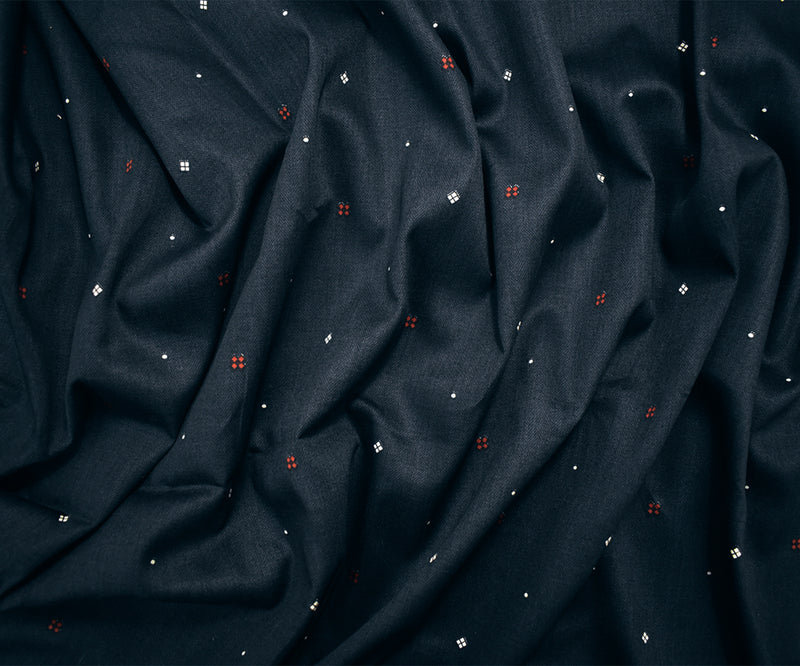 Navy-Red-White Japanese Cotton Micro Diamond Printed Sateen Woven Fabric