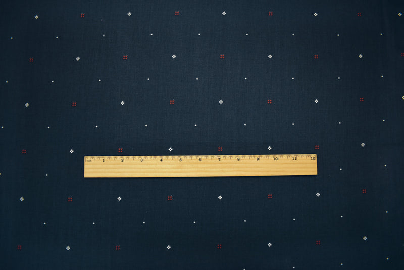 Navy-Red-White Japanese Cotton Micro Diamond Printed Sateen Woven Fabric
