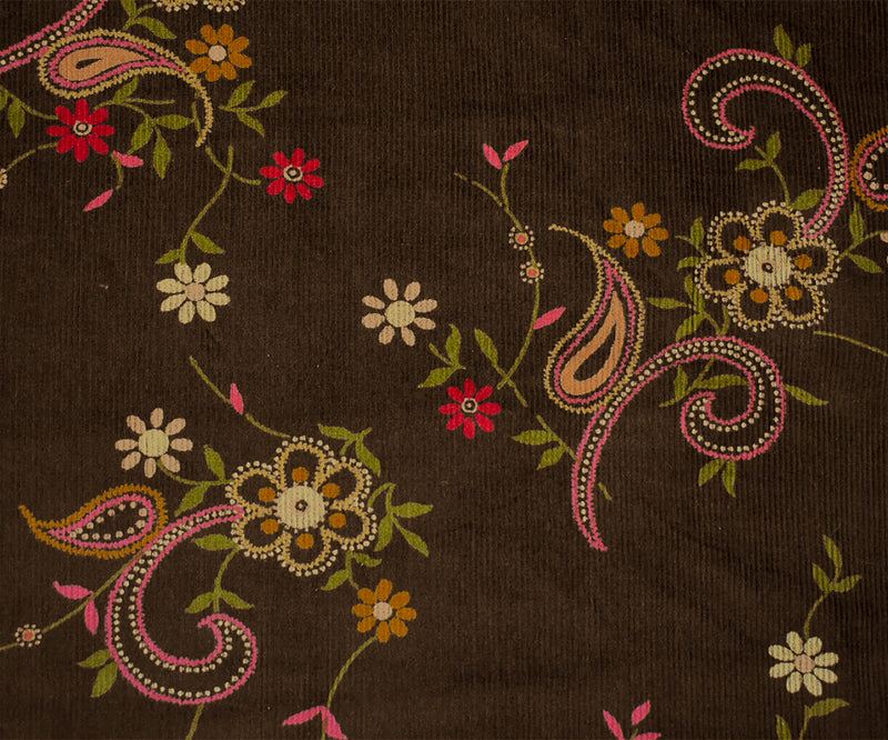 Brown-Pink-Multi Cotton Paisley Floral Printed Corduroy Woven Fabric