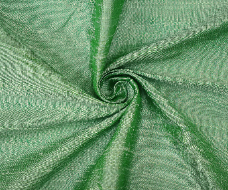 White-Green Silk Iridescent Dupioni Woven Fabric