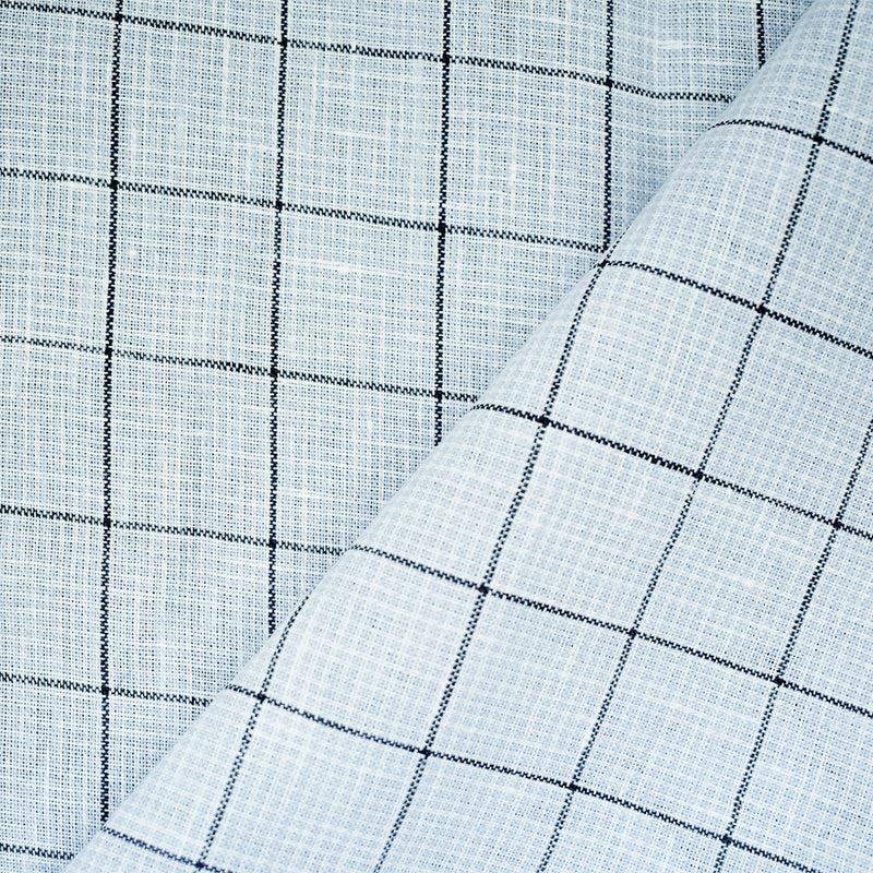 Blue-Gray-White Spence Bryson Check Grid Irish Linen Woven Fabric