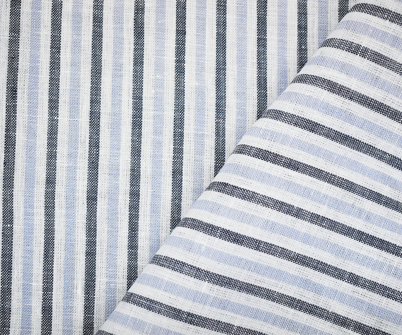 Blue-Gray-White Spence Bryson Striped Irish Linen Woven Fabric