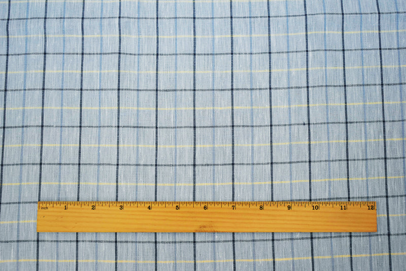 Blue-Yellow-Multi Spence Bryson Check Plaid Irish Linen Slub Woven Fabric