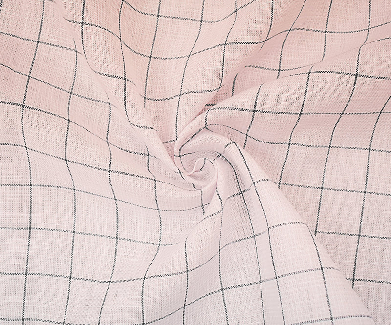 Pink-Deep Gray-White Spence Bryson Check Grid Irish Linen Woven Fabric