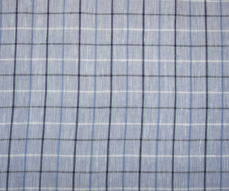 Pastel Blue-Blue-White Spence Bryson Check Plaid Irish Linen Slub Woven Fabric