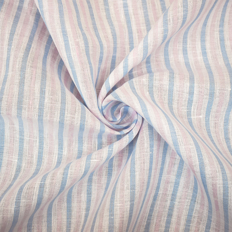Blue-Pink-White Spence Bryson Stripe Irish Linen Slub Woven Fabric