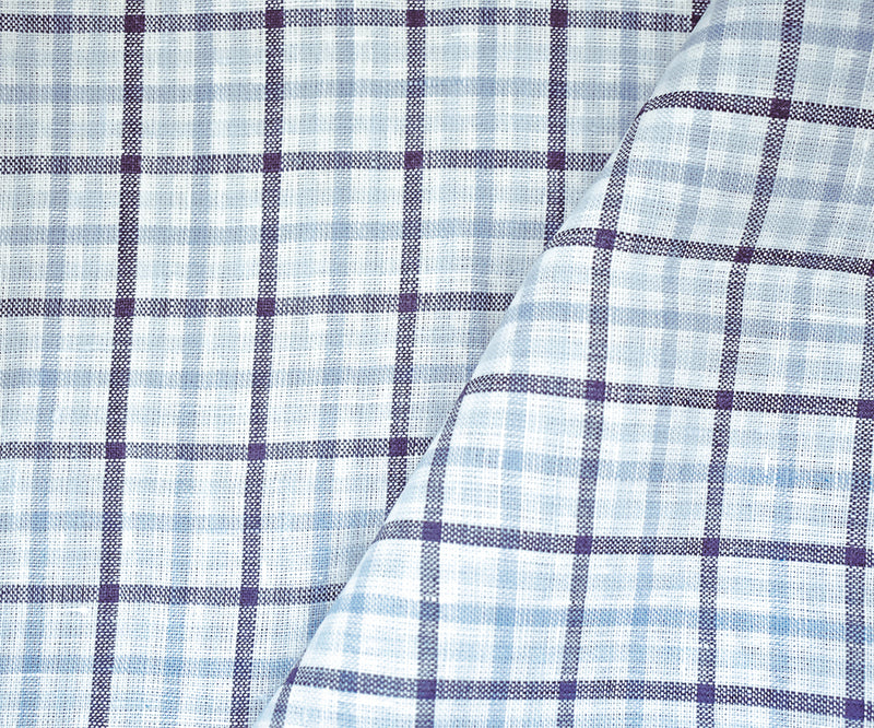 Light Blue-Blue-White Spence Bryson Gingham Check Linen Woven Fabric