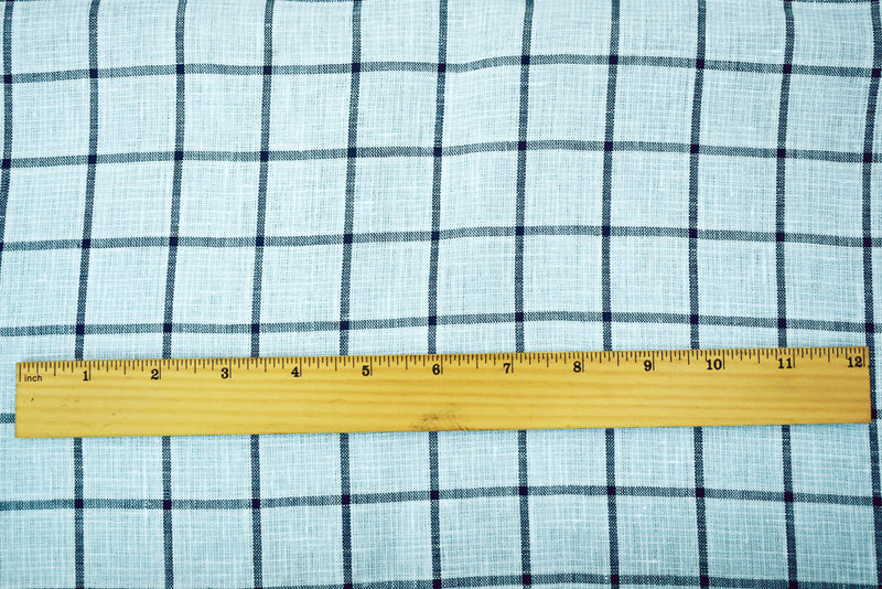 Light Blue-Blue-White Spence Bryson Check Grid Irish Linen Woven Fabric