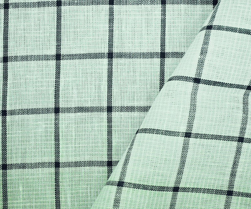 Teal-Gray-White Spence Bryson Grid Check Irish Linen Woven Fabric