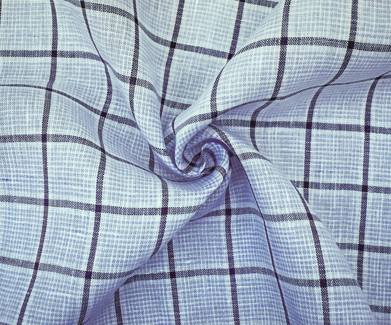 Light Blue-Black-White Spence Bryson Check Grid Irish Linen Woven Fabric