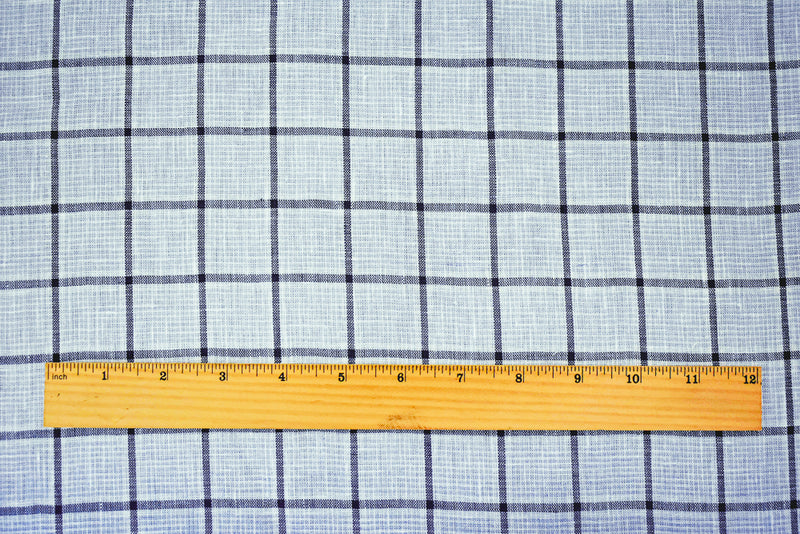 Light Blue-Black-White Spence Bryson Check Grid Irish Linen Woven Fabric