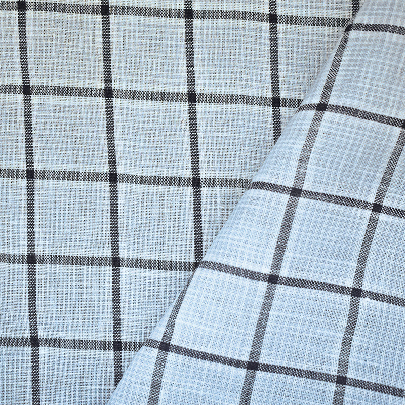 Light Blue-Black-White Spence Bryson Check Grid Irish Linen Woven Fabric
