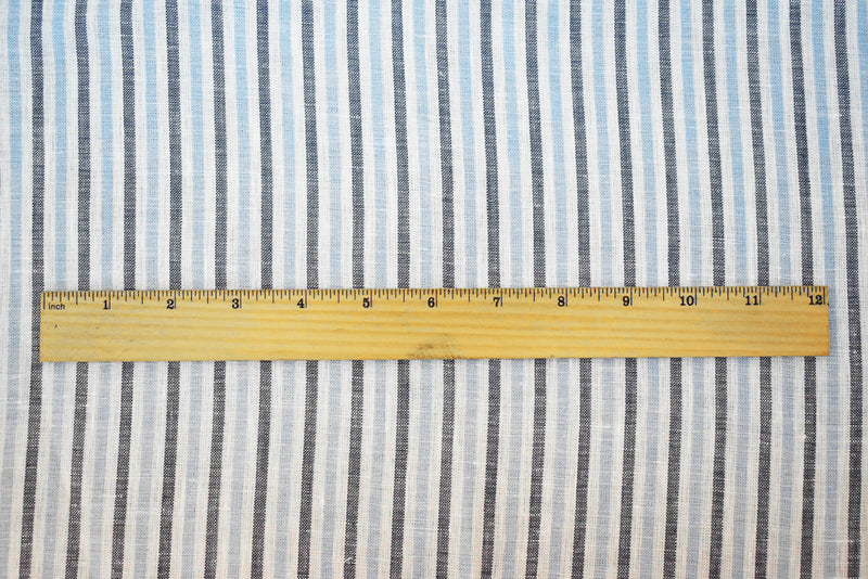 Dark Blue-Blue-White Spence Bryson Stripe Irish Linen Slub Woven Fabric