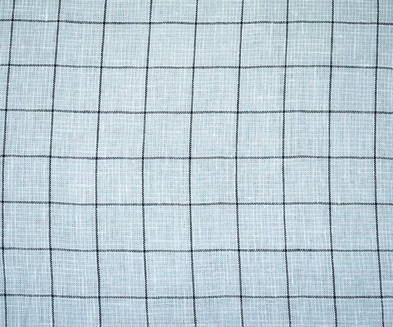 Light Blue-Black-White Spence Bryson Grid Check Irish Linen Woven Fabric
