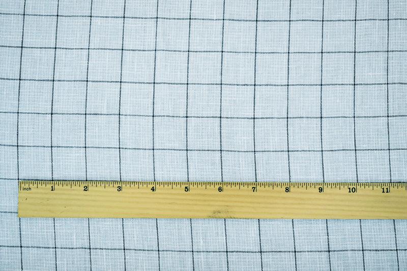 Light Blue-Black-White Spence Bryson Grid Check Irish Linen Woven Fabric