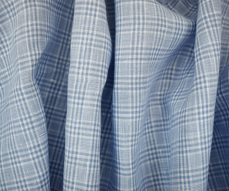 White-Blue Spence Bryson Plaid Irish Linen Woven Fabric