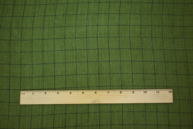 Green-Blue Spence Bryson Washed Grid Check Irish Linen Woven Fabric