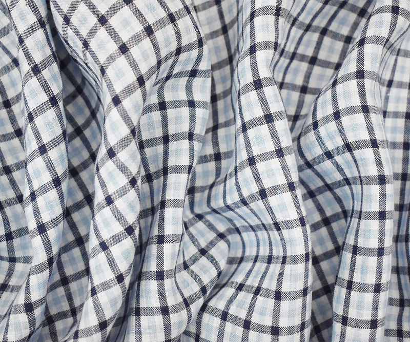 Dark Blue-White Spence Bryson Washed Gingham Plaid Irish Linen Woven Fabric