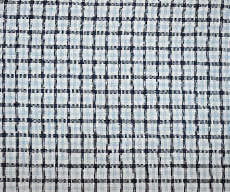 Dark Blue-White Spence Bryson Washed Gingham Plaid Irish Linen Woven Fabric