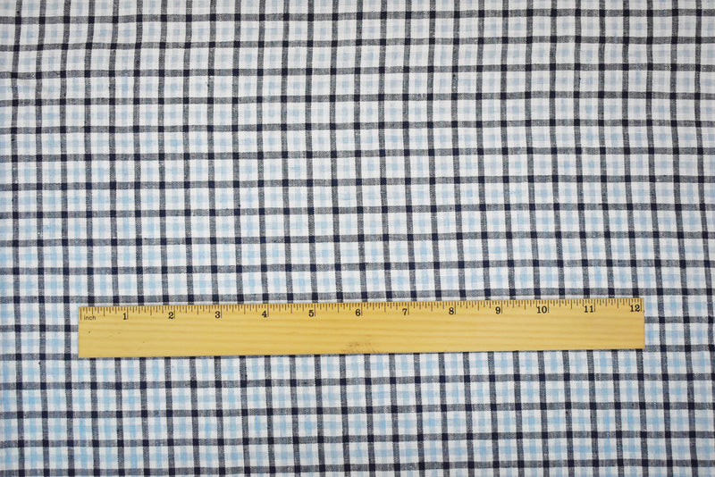 Dark Blue-White Spence Bryson Washed Gingham Plaid Irish Linen Woven Fabric