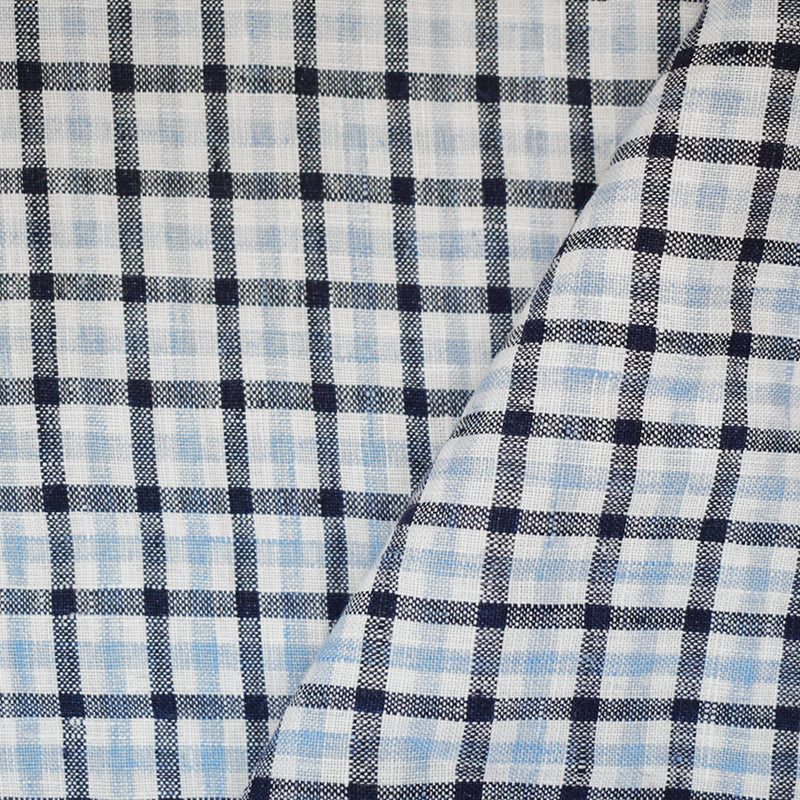 Dark Blue-White Spence Bryson Washed Gingham Plaid Irish Linen Woven Fabric