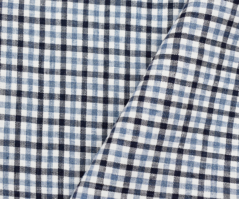 Navy-Blue-White Spence Bryson Washed Gingham Plaid Irish Linen Woven Fabric