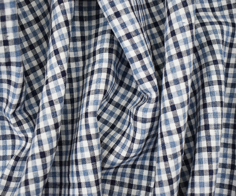 Navy-Blue-White Spence Bryson Washed Gingham Plaid Irish Linen Woven Fabric