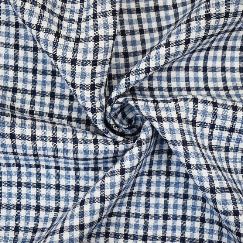 Navy-Blue-White Spence Bryson Washed Gingham Plaid Irish Linen Woven Fabric