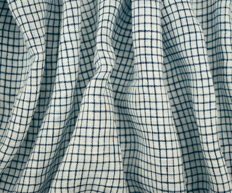 Dark Navy-White Spence Bryson Grid Check Washed Irish Linen Woven Fabric