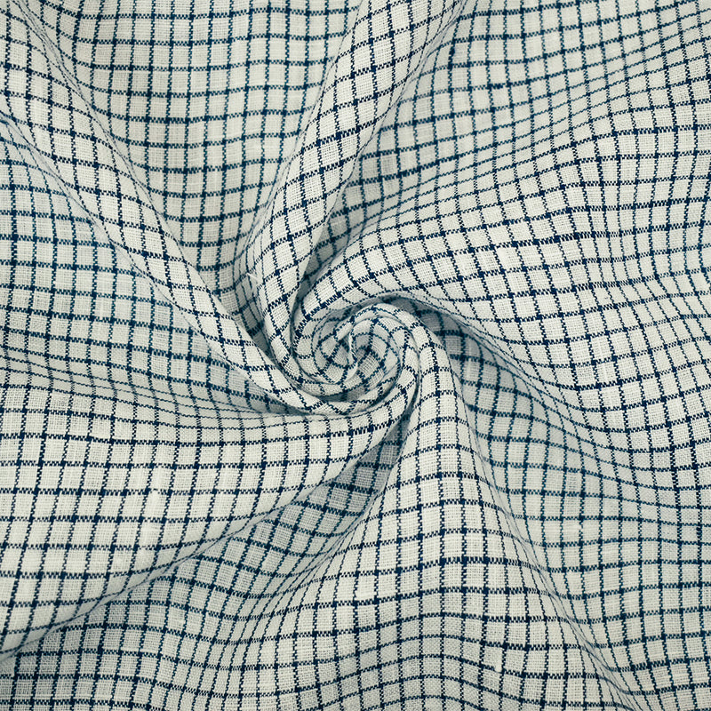 Dark Navy-White Spence Bryson Grid Check Washed Irish Linen Woven Fabric